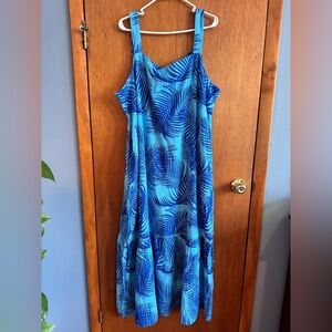 NWT Liz Claiborne Blue Tropical Print Women's Maxi Dress linen/rayon blend Sz 2X